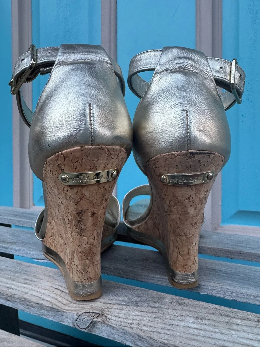 Lilly Pulitzer Metallic Gold Cork Wedge Sandals with Ankle Strap